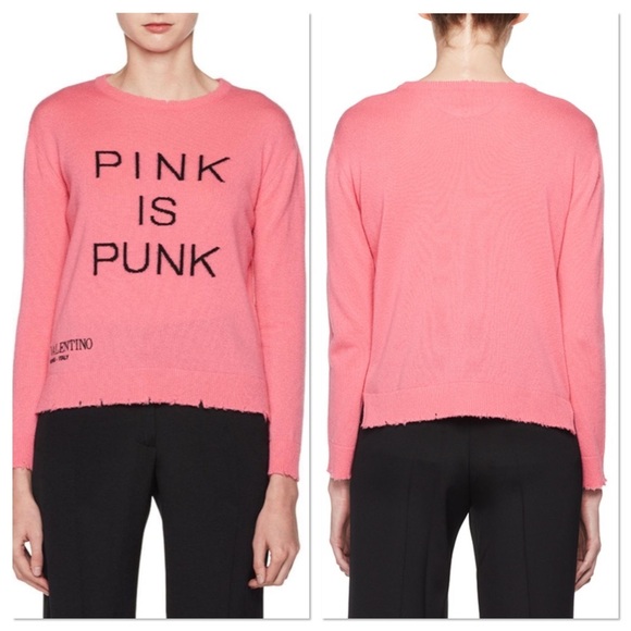 Valentino PINK IS PUNK pink and black graphic lightweight wool cashmere sweater